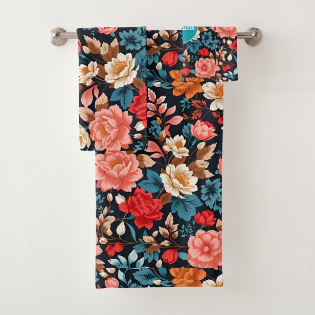 Chrysanthemum Mosaic Colourful Personalized Patter Bath Towel Set (Insitu)