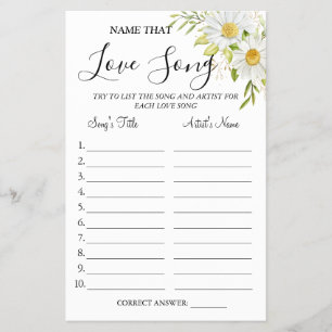 Chrysanthemum Name that love song shower game card