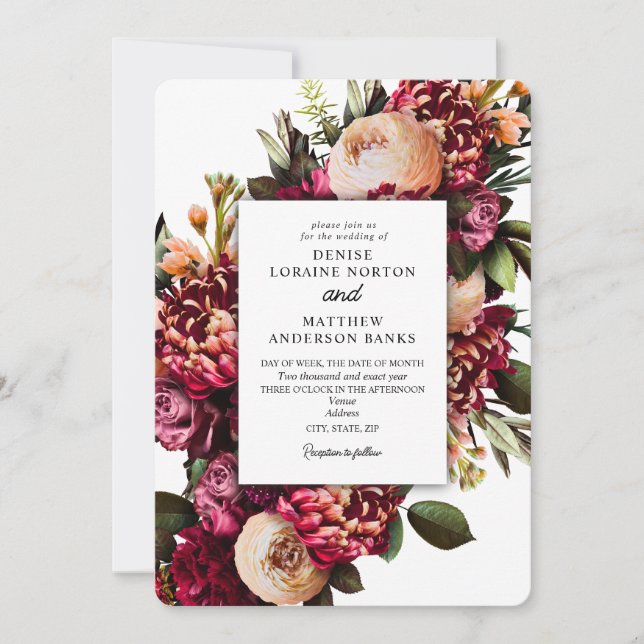Chrysanthemum on Bright White Invitation (Front)