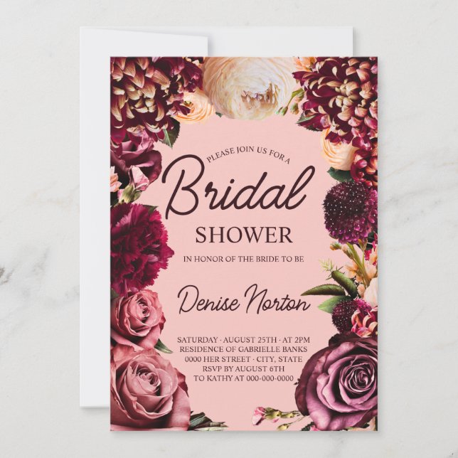 Chrysanthemum on Gossamer Pink Bridal Shower Invitation (Front)