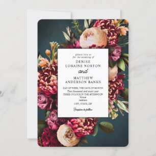 Chrysanthemum on Teal Wedding Invitation