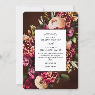 Chrysanthemum on Wine Wedding Invitation