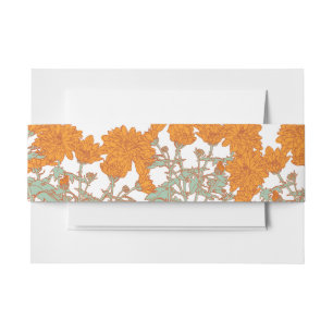 Chrysanthemum orange flower floral white wedding  invitation belly band