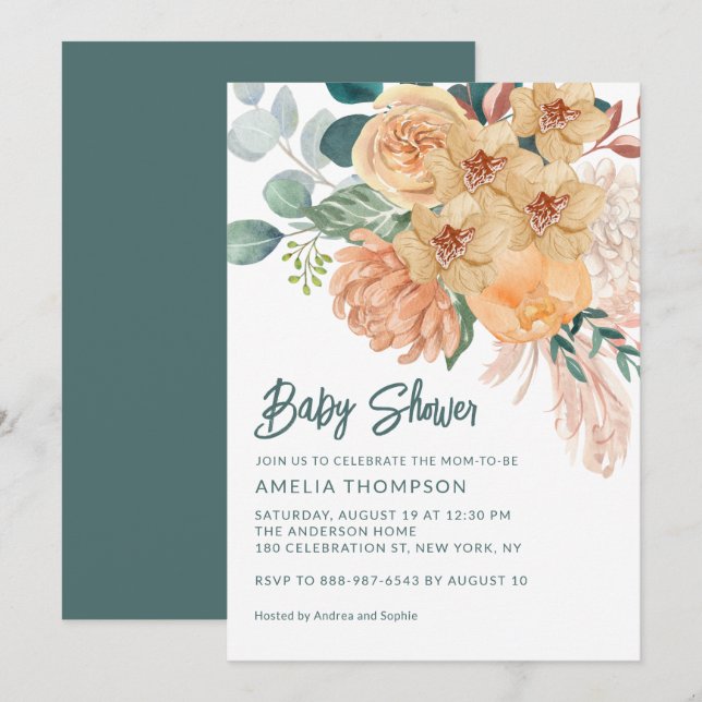 Chrysanthemum Pampas Grass Eucalyptus Orchids Invi Invitation (Front/Back)