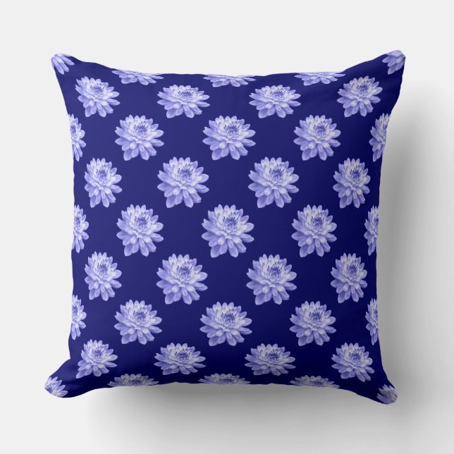 Chrysanthemum Pattern - Deep Navy Blue Throw Pillow (Front)