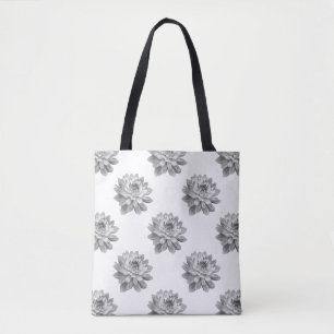 Chrysanthemum Pattern - Monochrome and White Tote Bag