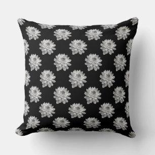 Chrysanthemum Pattern - Monochrome on Black Throw Pillow