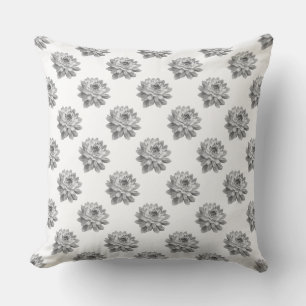 Chrysanthemum Pattern - Monochrome on White Throw Pillow