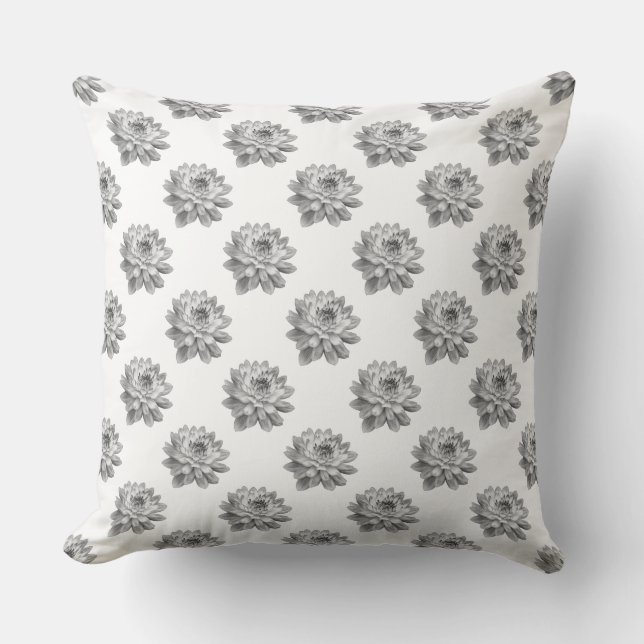 Chrysanthemum Pattern - Monochrome on White Throw Pillow (Front)