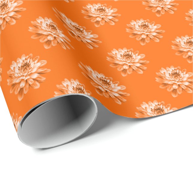 Chrysanthemum Pattern - Orange Wrapping Paper (Roll Corner)