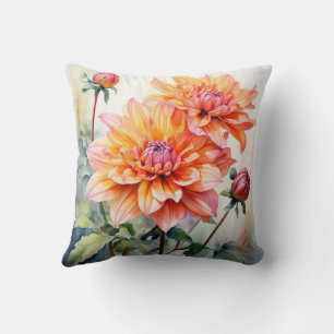 Chrysanthemum peach flower watercolor throw pillow
