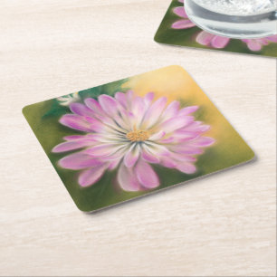 Chrysanthemum Pink and Cream Floral Pastel Square Paper Coaster