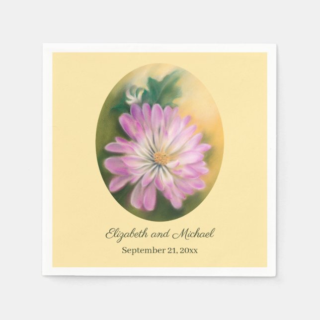 Chrysanthemum Pink and Cream Floral Wedding Napkin (Front)