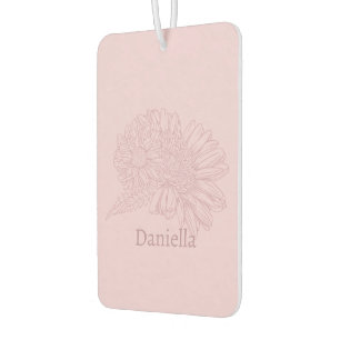 Chrysanthemum Pink Line Drawing with Your Name  Air Freshener
