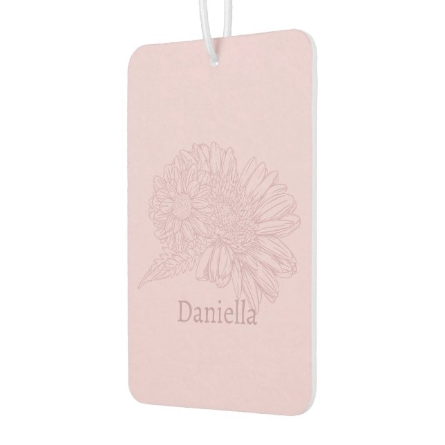 Chrysanthemum Pink Line Drawing with Your Name  Air Freshener (Left)