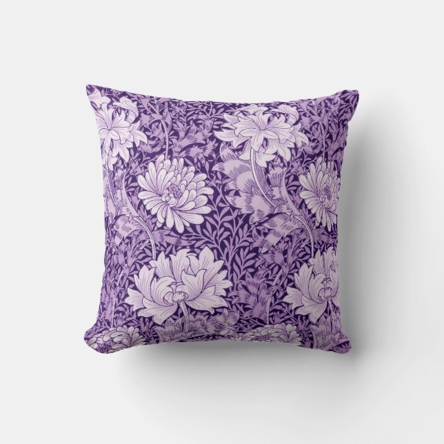 Chrysanthemum Purple, William Morris Throw Pillow (Front)