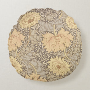 'Chrysanthemum' wallpaper design, 1876 Round Pillow