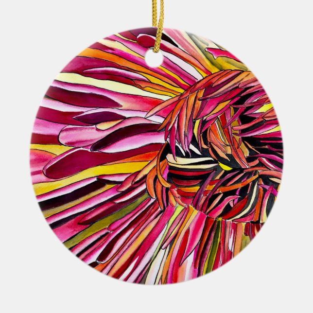 Chrysanthemum watercolor art flower ceramic ornament (Front)