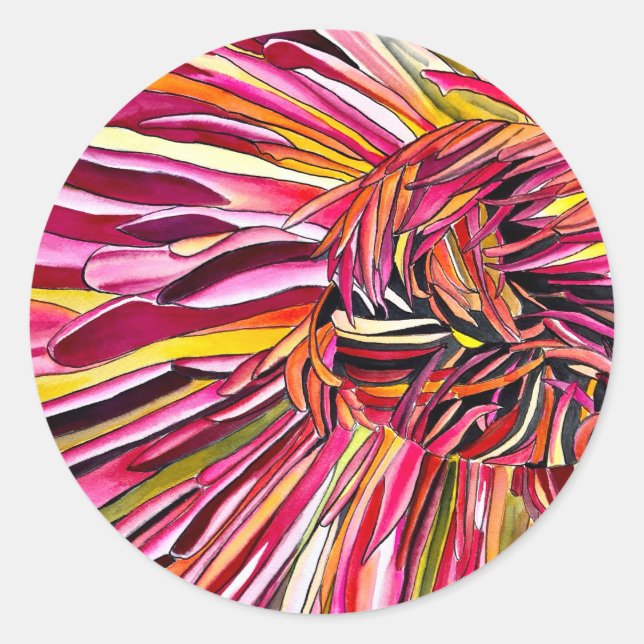 Chrysanthemum watercolor art flower classic round sticker (Front)