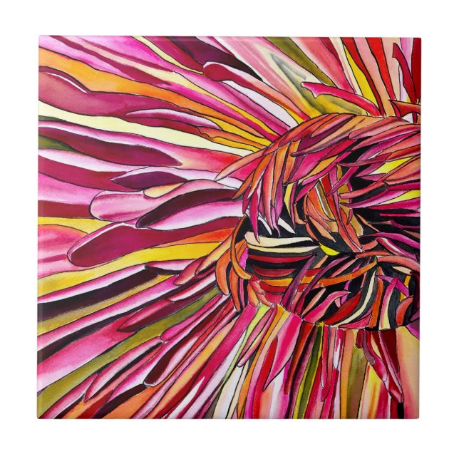 Chrysanthemum watercolor art flower tile (Front)