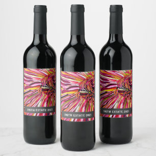 Chrysanthemum watercolor floral art wine label
