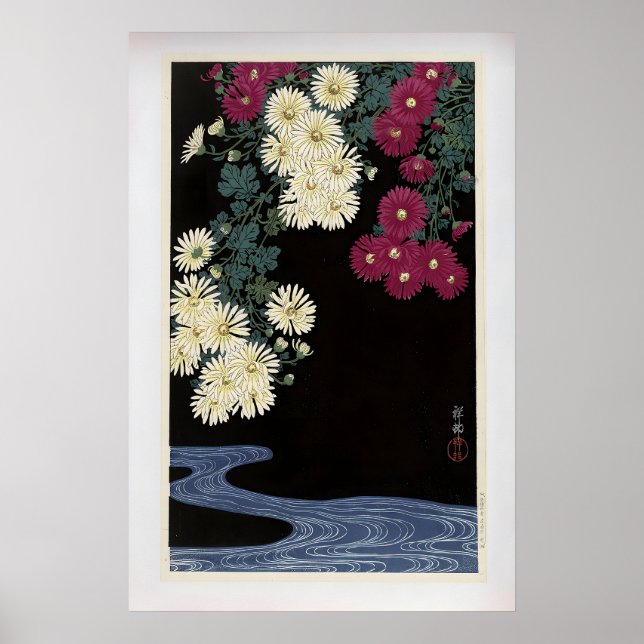 Chrysanthemums and Running Water by Ohara Koson Poster (Front)