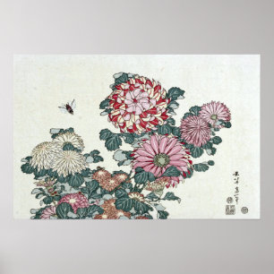Chrysanthemums & Bee, Japanese Art by Hokusai Poster