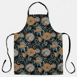 Chrysanthemums Black Background, Floral Vintage. Apron