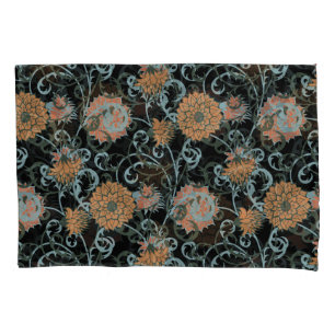 Chrysanthemums Black Background, Floral Vintage. Pillowcase