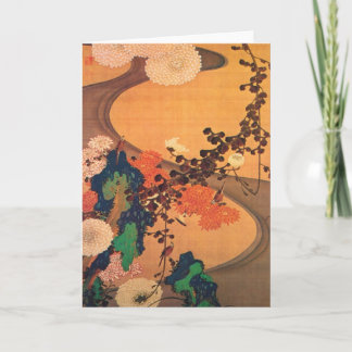 Chrysanthemums by a stream card