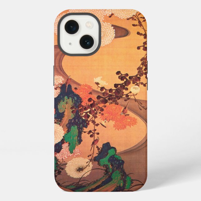 Chrysanthemums by a stream with rocks (1760) iPhone case (Back)