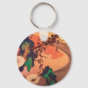 Chrysanthemums by a stream with rocks (1760) keychain