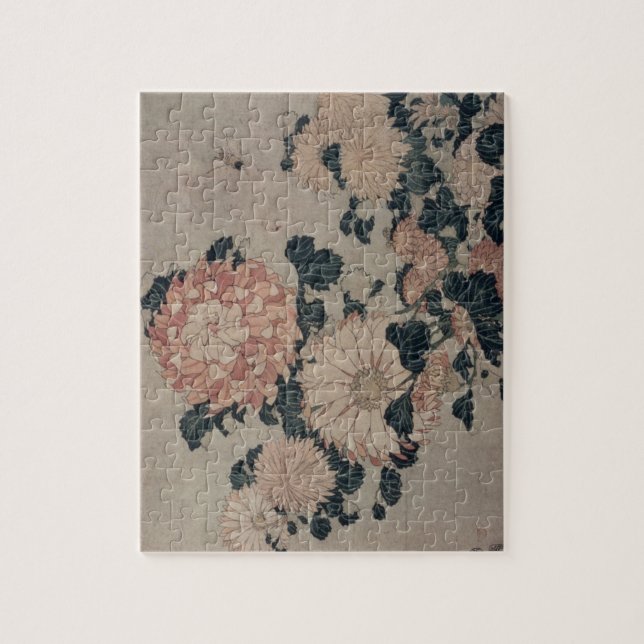 Chrysanthemums (colour woodblock) jigsaw puzzle (Vertical)