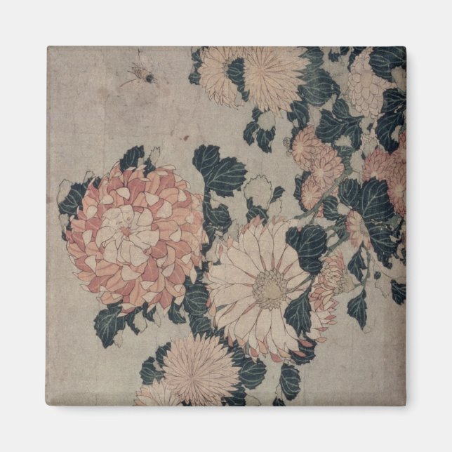 Chrysanthemums (colour woodblock) magnet (Front)