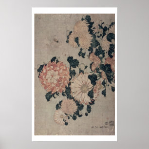 Chrysanthemums (colour woodblock) poster