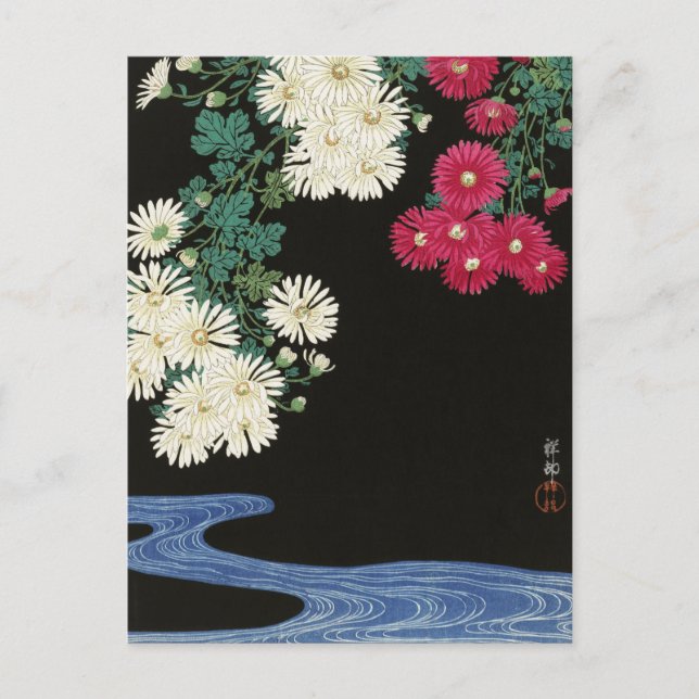 Chrysanthemums Floral Flowers River by Ohara Koson Postcard (Front)