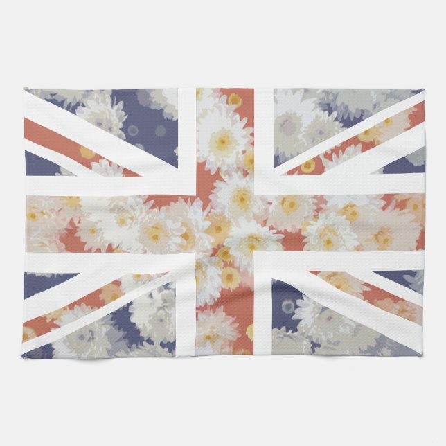 Chrysanthemums Flower Union Jack British(UK) Flag Kitchen Towel (Horizontal)