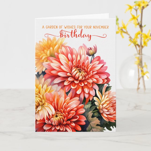 Chrysanthemums for November Birthday Card (Yellow Flower)