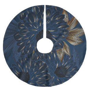 Chrysanthemums hand-drawn, elegant floral pattern. brushed polyester tree skirt