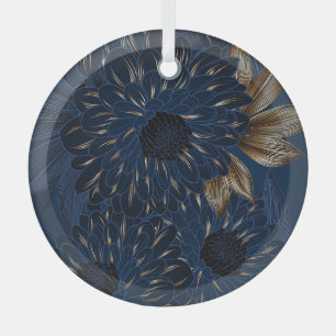 Chrysanthemums hand-drawn, elegant floral pattern. glass ornament