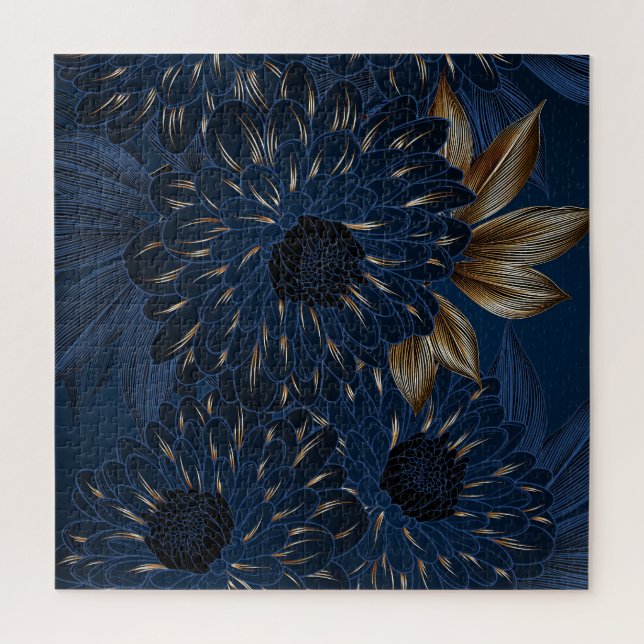Chrysanthemums hand-drawn, elegant floral pattern. jigsaw puzzle (Vertical)