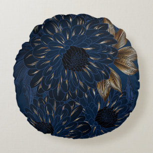 Chrysanthemums hand-drawn, elegant floral pattern. round pillow