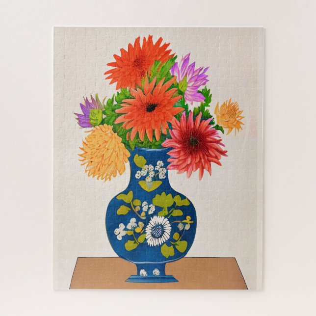 Chrysanthemums in a Blue Chinese Vase Jigsaw Puzzle (Vertical)