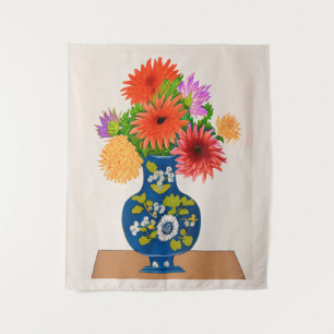 Chrysanthemums in a Blue Chinese Vase Tapestry