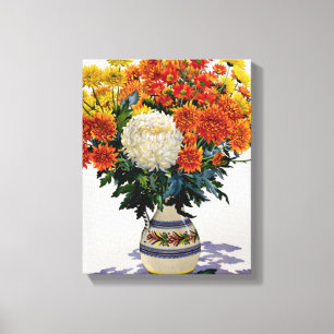 Chrysanthemums in a patterned jug 2005 canvas print