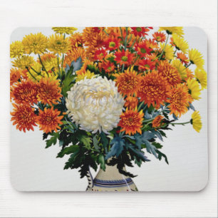 Chrysanthemums in a patterned jug 2005 mouse pad