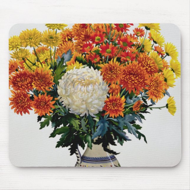 Chrysanthemums in a patterned jug 2005 mouse pad (Front)