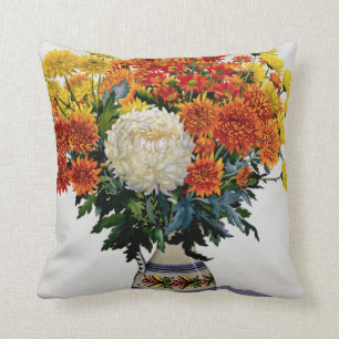 Chrysanthemums in a patterned jug 2005 throw pillow