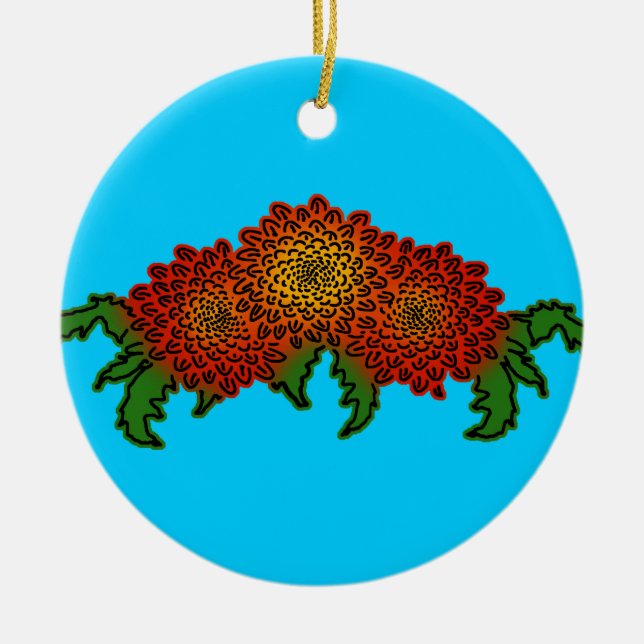 Chrysanthemums Motif Ceramic Ornament (Front)