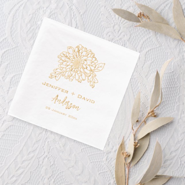 Chrysanthemums Personalized wedding,bridal shower Foil Napkins (Insitu (wedding 2))